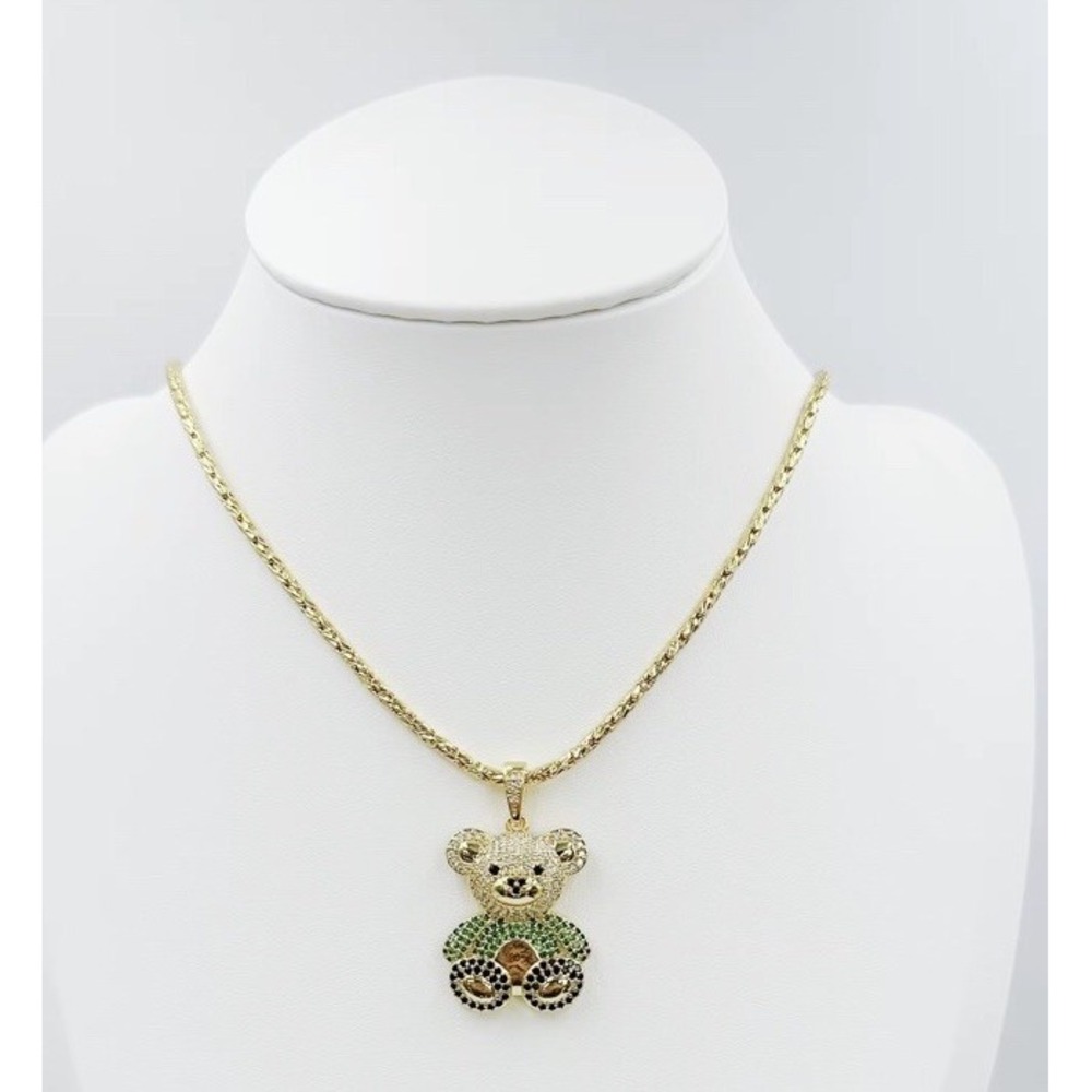 (…6.50)18k Gold Plated Waterproof Cooper Chain Necklace With Pendant Green‎ Bear